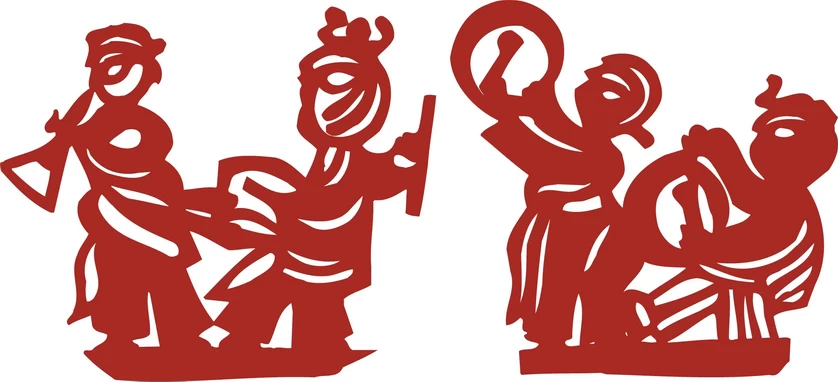 中国风中式传统喜庆民俗人物动物窗花剪纸插画边框AI矢量PNG素材【2123】